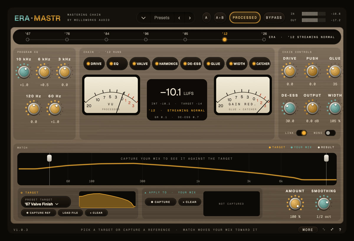 The ERA-MASTR interface set to the '76 Analog Suite decade